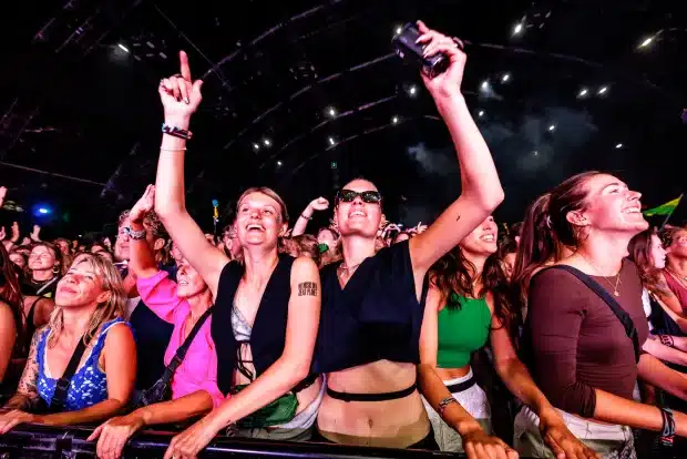 Publiek op het Lowlands festival tijdens een optreden van Goldband